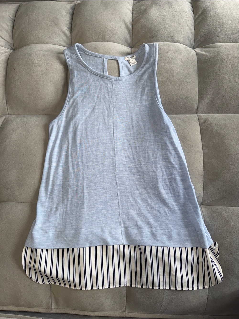 J. Crew Light Blue Tank Top with Striped Hem